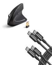 Mouse óptico vertical sem fio Anker 333 + 2 cabos USB-C