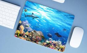 Mouse Pad Emborrachado Personalizado Praia Mar Oceano Peixe, 40 x 30