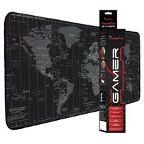 Mouse Pad Gamer De Tecido Neoprene Speed 70cm X 35cm Mapa Mundi Preto