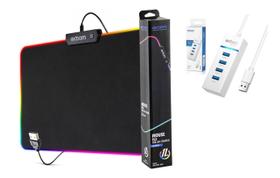 Mouse PAD Gamer Grande LED RGB Antiderrapante Com HUB USB 3.0 4 Portas - Exbom