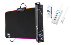 Mouse PAD Gamer Grande LED RGB Antiderrapante Com HUB USB 3.0 4 Portas