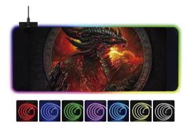 Mouse Pad Gamer Grande Led Rgb Dragão Fogo 80x30 11 Efeito