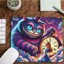 Mouse Pad Gato Rison Cheshire Alice Tecido Emborrachado Pequeno 19x23 cm