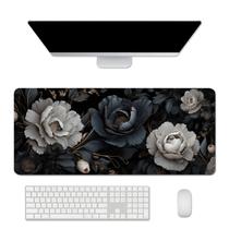 Mouse pad grande com design floral de borracha antiderrapante de 70 x 30 cm