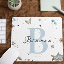 Mouse Pad Nome Personalizado Flores Tecido Emborrachado Pequeno 19x23 cm