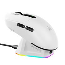 Mouse para jogos sem fio SOLAKAKA SM820 com base de carregamento RGB, mouse sem fio de três modos de 24.000 DPI com 2 botões laterais, mouse macro programável para jogos (branco)