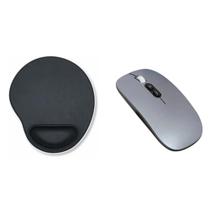 Mouse Recarregável Silencioso Cinza + Mouse Pad Para Notebook Dell - Multi Qualidade