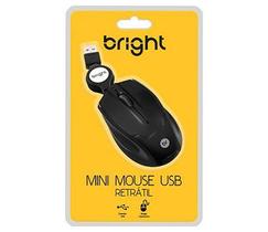 Mouse Retrátil Mini Óptico Usb Preto 0111 Bright