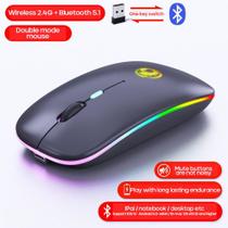Mouse Sem Fio 2.4GHz/Bluetooth RGB Recarregável - Silencioso para PC/Laptop