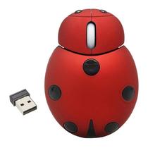 Mouse sem fio de forma ladybug bonito com receptor USB para laptop desktop mouse - Vermelho