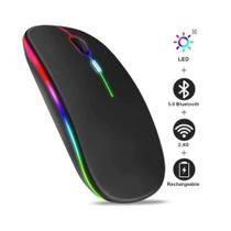 Mouse Sem Fio Recarregável RGB com LED Bluetooth 2,4 GHz Wireless Silencioso Preto Fosco Premium Mouse Sem Fio Recarregável RGB com LED Bluetooth 2,4 GHz Wireless Silencioso Preto Fosco Premium
