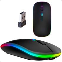 Mouse Sem Fio Recarregável Wireles Optico Led Rgb Ergonômico Cor Preto