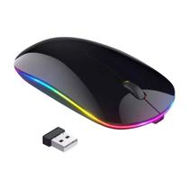 Mouse Sem Fio Rgb Recarregável Ergonômico Wireles Optico Led Cor Cinza