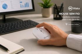Mouse Sem Fio Waka 2.4GHz USB Branco Ergonômico para Notebook e PC Mouse Sem Fio Waka 2.4GHz USB Branco Ergonômico para Notebook e PC