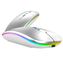 Mouse Sem Fio WiFi 2.4Ghz e Bluetooth 5.2 Recarregável Com LED RGB Compatível com Celular Notebook Tablet e Computador