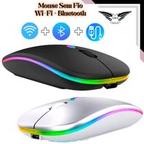 Mouse Sem Fio WiFi 2.4Ghz e Bluetooth 5.2 Recarregável Com LED RGB Compatível com Celular Notebook Tablet e Computador