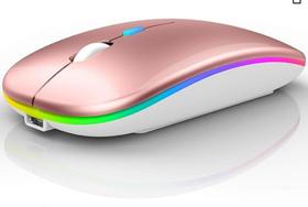 Mouse Sem Fio Wireless Com Bateria Interna Recarregável 2,4 Hz Led RGB Home Office Rosa