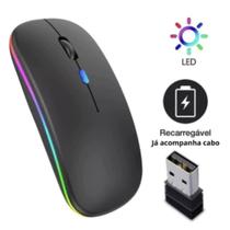 Mouse Sem Fio Wireless- Preto Com Bateria Interna Recarregavel 2,4 Ghz Led RGB, tablet notebook