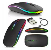 Mouse Sem Fio Wireless Recarregavel Led Rgb 2,4GHz Bluetooth Bateria Interna Ergonômico Silencioso