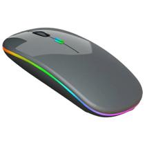 Mouse Sem Fio Wireless Recarregável RGB Gamer 1600dpi Cinza