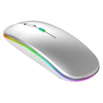 Mouse Sem Fio Wireless Recarregável RGB Gamer 1600dpi (Prata