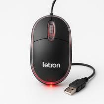 Mouse Usb Letron 800 DPI Preto Com Fio Para Office