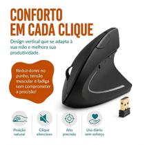 Mouse Vertical Ergonômico com Receptor Nano USB e Bluetooth 5.0 Preto