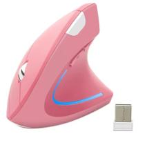Mouse Vertical Sem Fio, 2.4GHz, Ergonômico, 1600 DPI, na cor Rosa