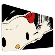 Mousepad Gamer Estampa Girl Anime Kitty Junji Preto E Branco Tapete Acessório Para Teclado Computado