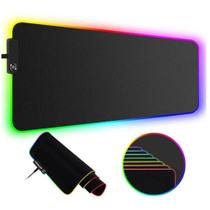 Mousepad Mouse Pad Gamer Speed Borda LED RGB 11 modos de iluminação USB Preto Liso 80x30cm Extra Grande