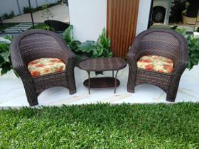 Móveis 2 Poltronas e 1 Mesa de Centro Para Jardim Varanda Área Externa Fibra Sintética