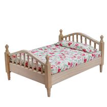 Móveis de casa de bonecas em miniatura, cama de casal de madeira, escala 1:12 Móveis de casa de bonecas em miniatura, cama de casal de madeira, escala 1:12