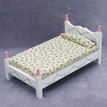 Móveis de casa de bonecas em miniatura, cama de solteiro branca de madeira