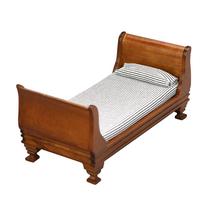 Móveis de casa de bonecas em miniatura, cama de solteiro vintage de madeira