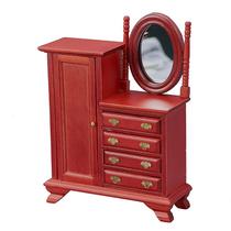Móveis de casa de bonecas em miniatura, cômoda vintage de madeira vermelha 1:12 Móveis de casa de bonecas em miniatura, cômoda vintage de madeira vermelha 1:12