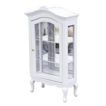 Móveis de casa de bonecas em miniatura, vitrine branca com tampo curvo