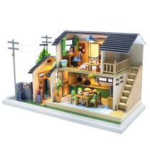 Móveis de madeira em miniatura Dollhouse Spilay DIY com LED 1:24 Móveis de madeira em miniatura Dollhouse Spilay DIY com LED 1:24
