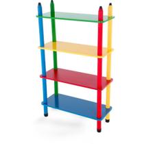 Móveis Infantis em Madeira - Prateleira Colorida com 4 Níveis e Suporte de Lápis