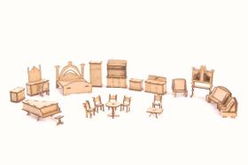 Móveis MDF Natural Boneca Escala Polly 21 Peças - Darama Móveis MDF Natural Boneca Escala Polly 21 Peças - Darama