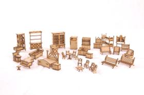 Móveis MDF Natural Boneca Escala Polly 34 Peças - Darama Móveis MDF Natural Boneca Escala Polly 34 Peças - Darama