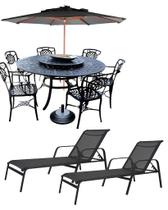 Móveis Piscina Mesa Giratória 6 Cadeiras + 2 Espreguiçadeira Tela Sling