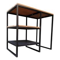 Móvel Aparador para Adega Estilo Industrial de Madeira e Ferro - Com Prateleiras de Chapa de Ferro e Madeira