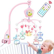 Móvel de bebê para berço com música e luzes, controle remoto e projeção. Embale e brinque brinquedos para maiores de 0 meses (Pink-Bee)