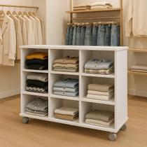 Móvel Expositor organização Closet para Loja de Roupas 9 Nichos com Rodinhas Branco Estante Móvel Expositor organização Closet para Loja de Roupas 9 Nichos com Rodinhas Branco Estante