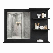 Móvel Multiuso Banheiro Preto MDF Com Espelho Laqueado