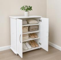 Móvel Multiuso com Portas e Rodinhas Branco Brilho Para Ambientes Compactos
