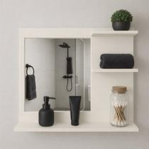 Móvel Multiuso MDF Com Espelho P/ Banheiro Moderno Off White
