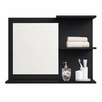 Móvel Multiuso Preto MDF Com Espelho Para Banheiro Moderno Móvel Multiuso Preto MDF Com Espelho Para Banheiro Moderno