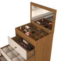 Móvel Organizacional 2 em 1 Cômoda e Penteadeira com Espelho Banqueta estofada Off White/nature