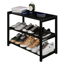 Móvel para Sapatos em Estilo Industrial com Suporte para Calçados e Celular em MDF Preto